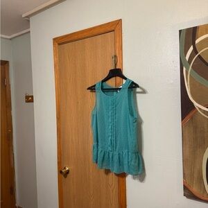 Elle Medium Green w/Swiss Dot Print Sleeveless Scoop Neck Sheer Peplum Blouse